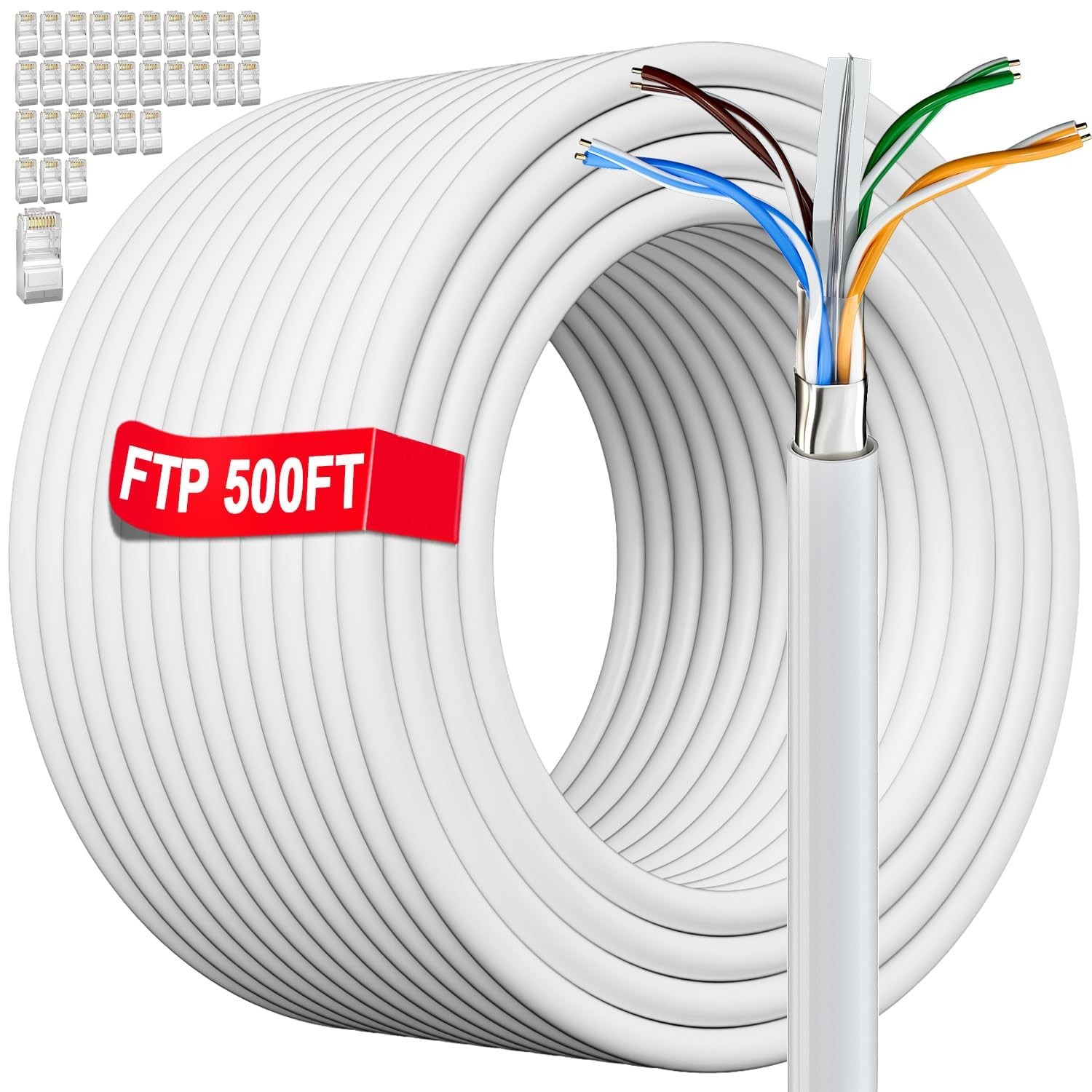 Cat 6 Outdoor Ethernet Cable 500ft Bulk (30 RJ45), Cat 6 FTP Shielded Etherne...