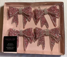 Rachel Zoe PINK Rhinestone Bow OrnamentS (4)  RHINESTONES NEW