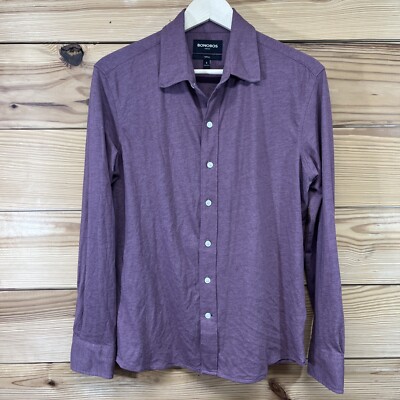 Bonobos Mens Shirt Small Stretch Knit Slim Fit LS Button Up Cotton Blend B80