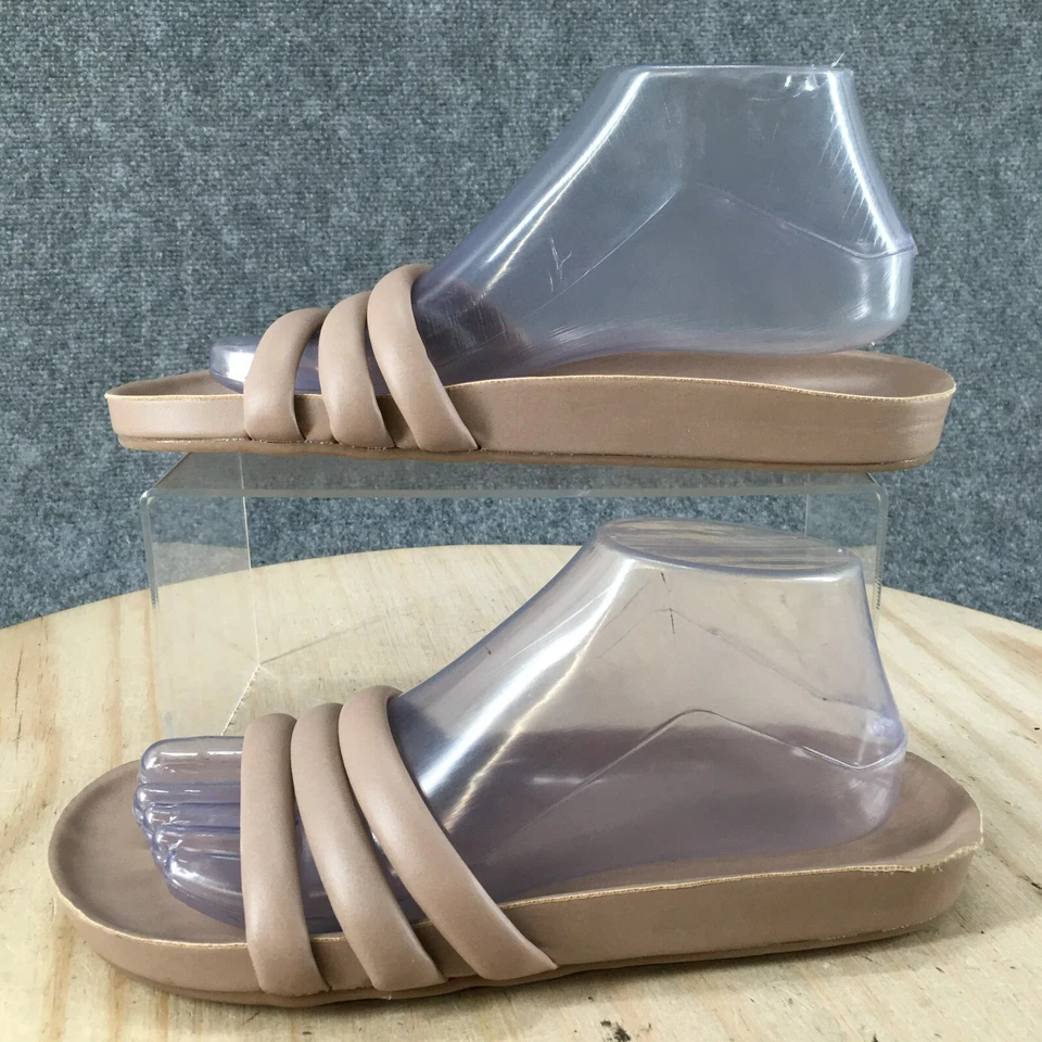 Old Navy Sandals Womens 8 Flip Flop Slides Beige Faux Leather Slip On Open Toe - Image 2 of 4