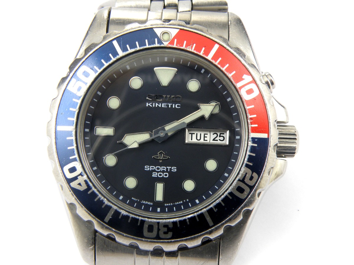 美品 セイコー キネティック ダイバー ペプシ 5M43-0A40 Rare Vintage Seiko 5M43-0A40 Pepsi Bezel Kinetic Sports