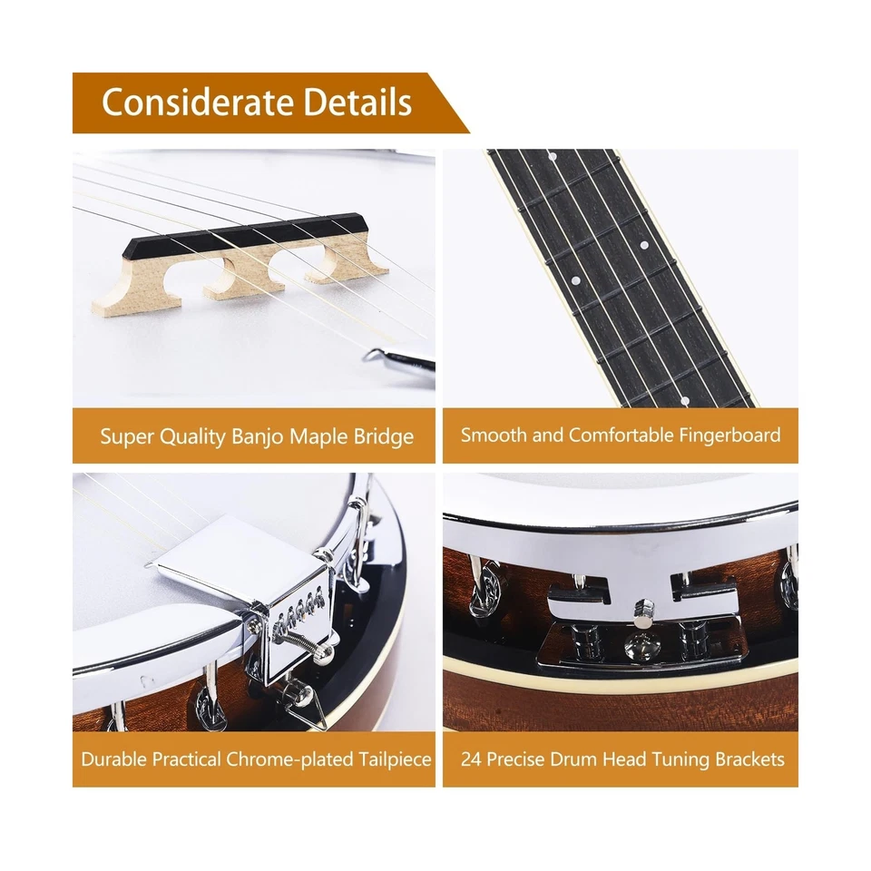 ADM Banjo 5 String Full Size Acoustic Electric Banjoes Set Remo Drum, Geared ... - Image 4 of 4