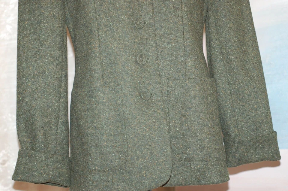 Chaqueta Blumarine Mujer Talla 8/42 Verde Lana Blazer Elastizada Cuello Piel Botones Foto 2 de 4