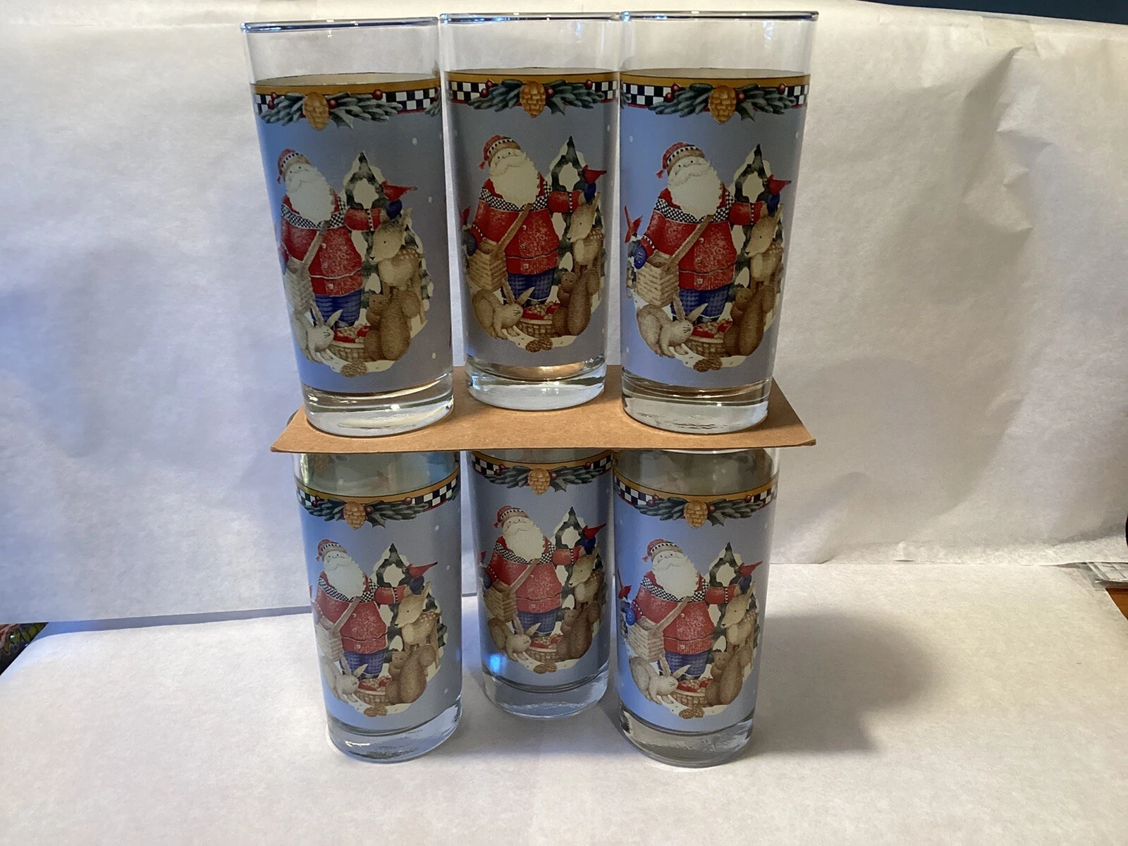 Debbie Mumm 1999 Santa Claus Set Of 6 Glass Tumblers  Christmas  Anchor Hocking