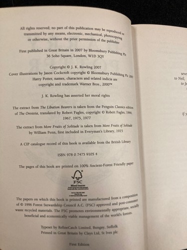 HARRY POTTER and the Deathly Hallows J.K. ROWLING FIRST EDITION - Picture 9 of 16