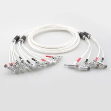 Pair Silver Plated 8N OCC Bi-wire HiFi Speaker Cable Banana Loudspeaker Cord