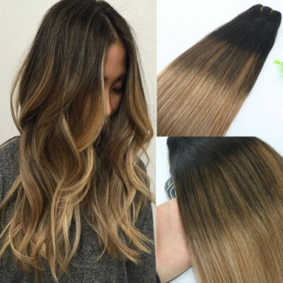 12A RUSSISCHE 100g Echthaar Extensions 2#/6#/18# Blond BALAYAGE Ombre GERADE