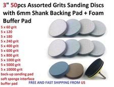 3" 50pcs Assorted Grits Sanding Discs with 6mm Shank Backing Pad  Foam Pad