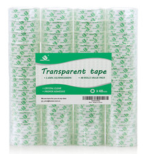 48 Rolls Crystal Clear Transparent Tape, Stationery Tape Refills Rolls for Dispe