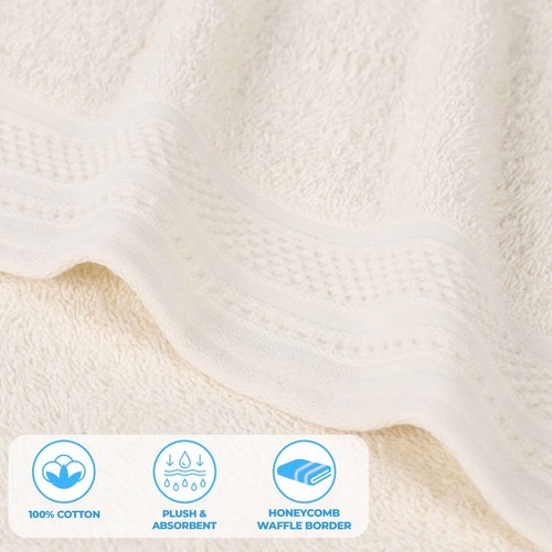 Honeycomb Textured Waffle Border Cotton Medium Weight Hand Towels, Set of 6 - 第 52/94 張圖片