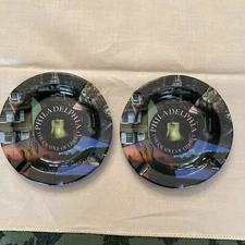 2 Souvenir Philadelphia Metal Ashtrays That Say The Cradle Of Liberty. Very Nice