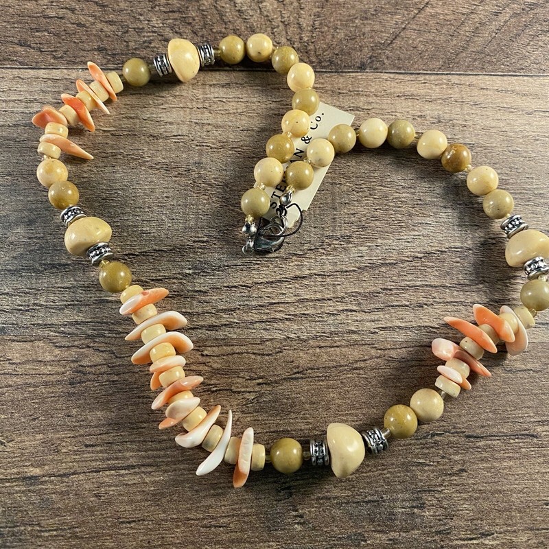 Stephan & Co Beaded Necklace Shell and Stone Style 16" Long