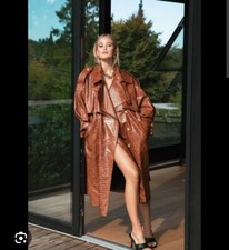 Oversized Faux Leather Belted Trench Coat