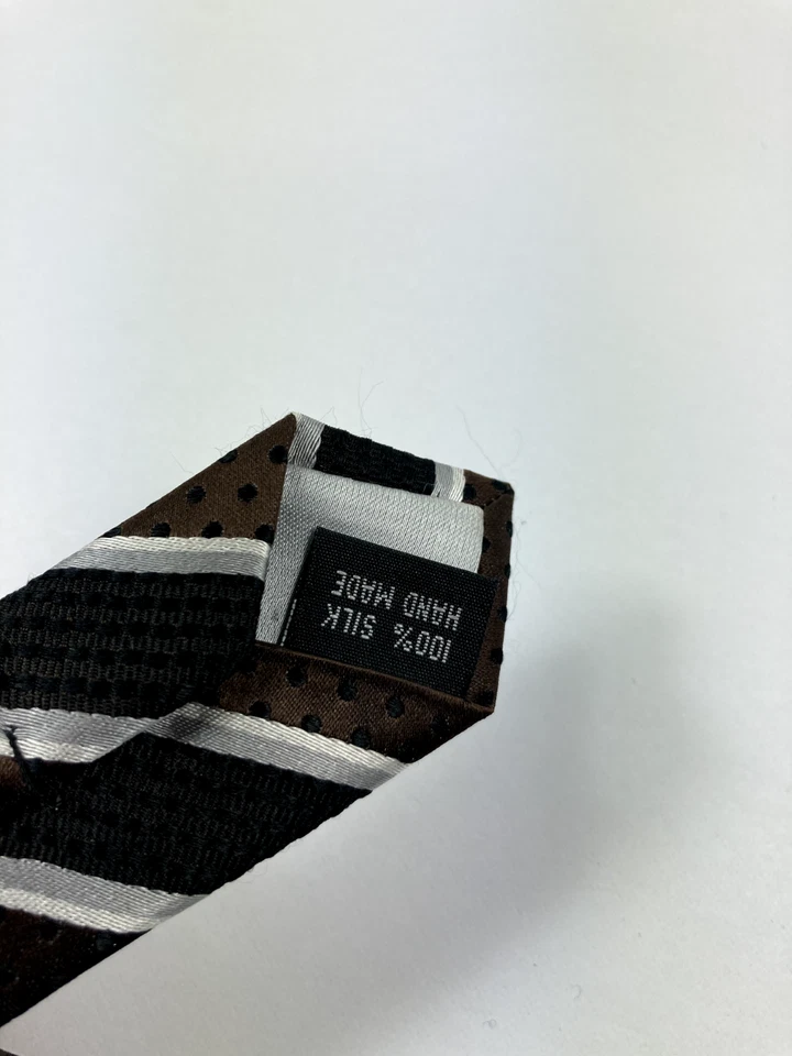 Corbata a rayas Euro Wide Knot Barton Como negra marrón 100 % seda con etiqueta Foto 2 de 4