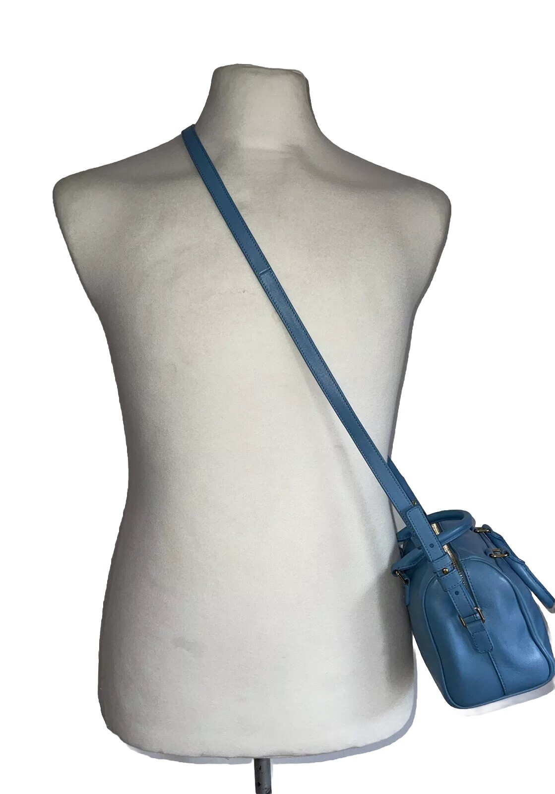 SAINT LAURENT BORSA IN PELLE BLU DOPPIA ZIP TRACOLLA A MANO CON ZIP