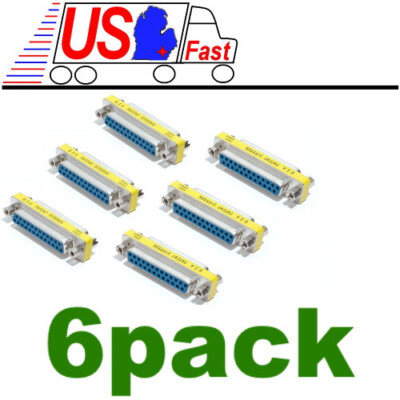 6x 25 Pin D-SUB DB25 Female to Female Mini Gender Changer Coupler Gold Plated