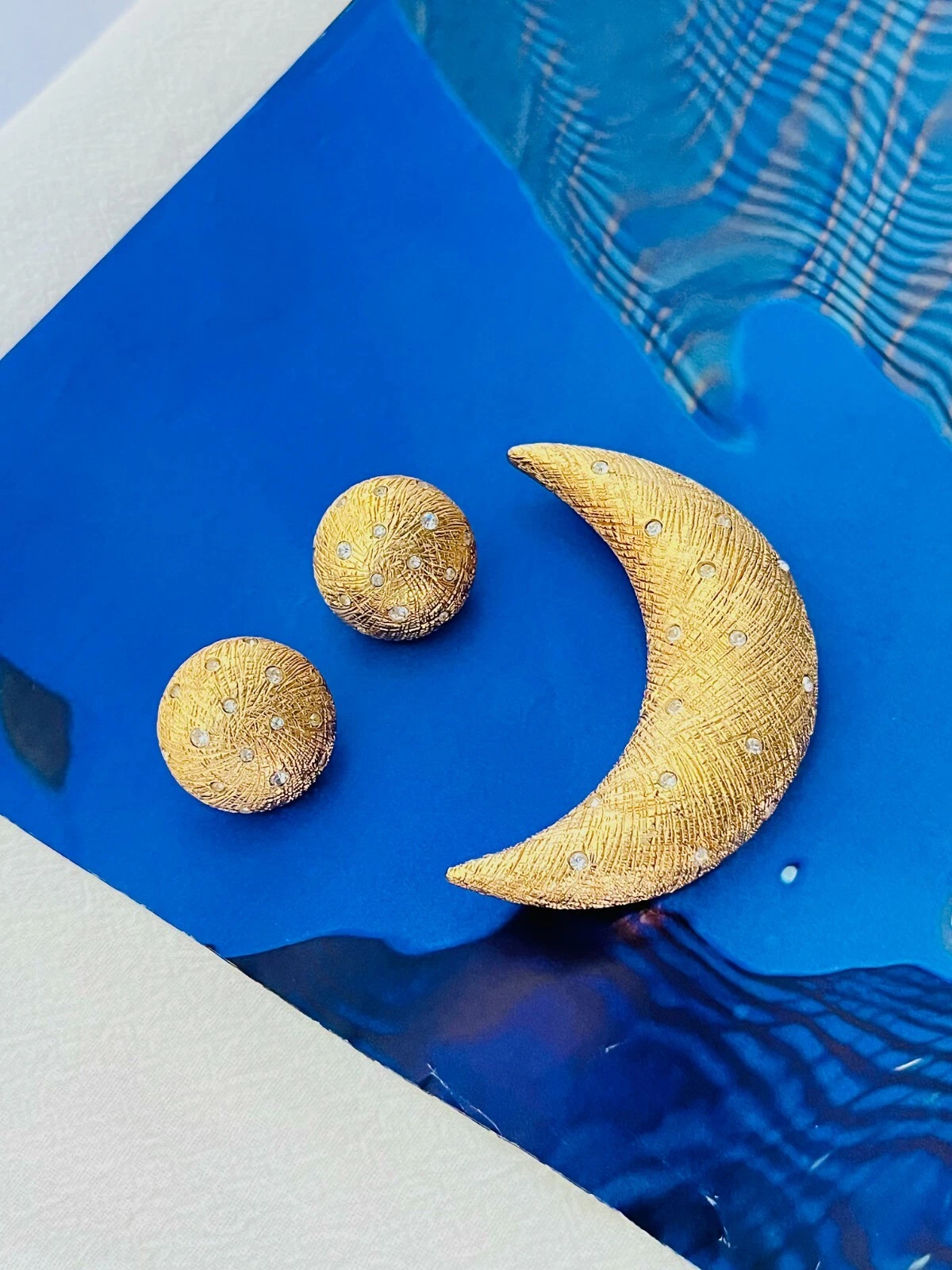 Ensemble de cristaux de soleil vintage croissant de lune cercle de lune Christian Dior broche boucles d'oreilles elle