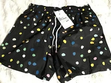 Family STA Mens swim shorts medium  black polka dot new