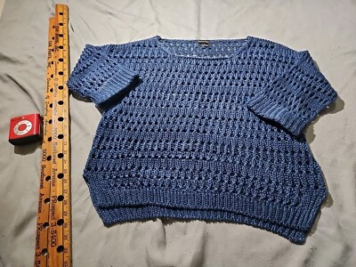 Massimo Dutti Sweater Womens Small Blue Quiet Luxury Open Knit Boho Italy