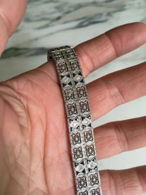 1930's Antique Filigree Art Deco Solid 925 Silver Vintage Sapphire