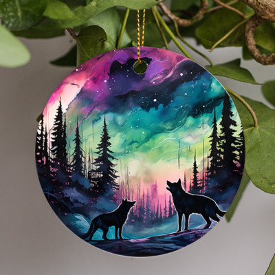Northern Lights Animals, Wolf, Holiday Christmas Gift, Christmas Ornament
