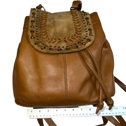 Lucky Brand Small Brown Leather W/drawstring Close Top Mini Backpack-READ - Picture 3 of 13