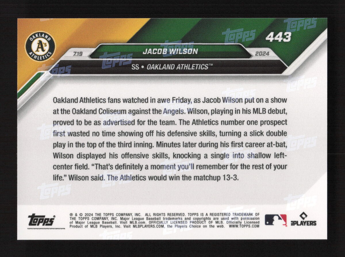 443 Jacob Wilson CALL UP Orange Parallel /5 RC Rookie 2024 443 Jacob Wilson CALL UP Orange Parallel /5 RC Rookie 2024