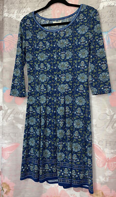 MAX STUDIO Dress Womens S Blue White Floral Print~Pleated Fit