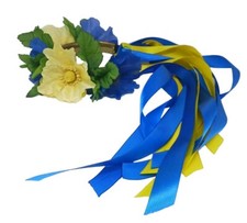 Ukrainian Blue and Yellow Flower Headband with Ribbons, Hair Accessories, Vinok