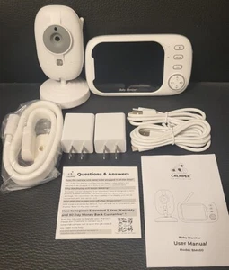 Calmper BM600 3.5" Video Baby Monitor w/ Camera Two-Way Audio 360° Rotate White