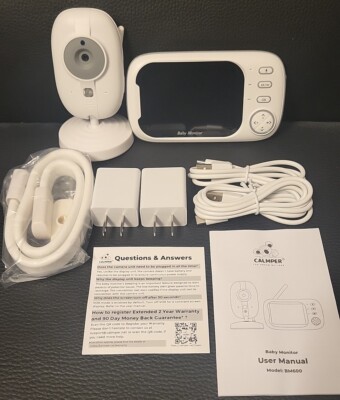 Calmper BM600 3.5'' Video Baby Monitor w/ Camera Two-Way Audio 360° Rotate White