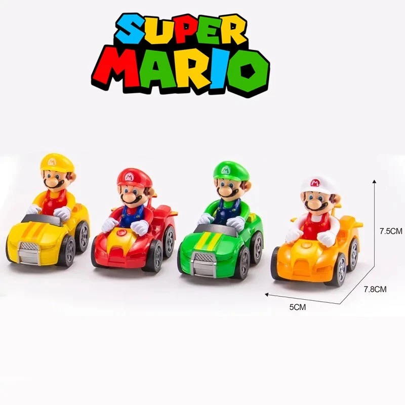 4pcs Super Mario Luigi Kart Vehicle Diecast Kid Child Action Figures Playset Toy