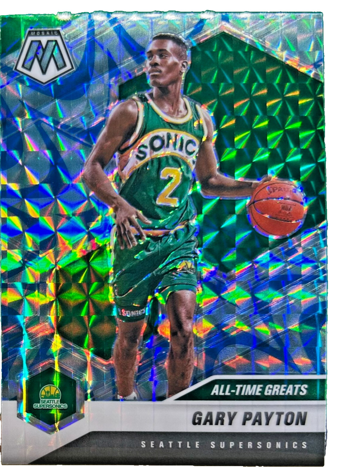 2020-21 Panini Mosaic Gary Payton Blue Reactive Prizm Parallel #291 Sonics JY8