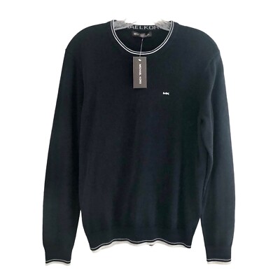 MICHAEL KORS Mens Tight Knit Cotton Pullover Sweater S Navy Blue Long Sleeve NEW
