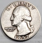1957-D Washington Quarter - Raw - Circulated condition - Heavy Wear - 90% Silver