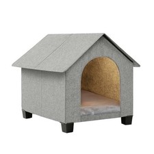 Indoor Dog House, Elevated Foldable Dog Cave Bed with Removable Plush Mat