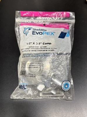 SharkBite EvoPEX 1/2  x 3/8  Compression 1/4 Turn Angle Stop Valve (Lot of 2)
