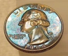 1964  Gem  Proof Quarter 90% Monster Colorful Toning #205 ~ 12