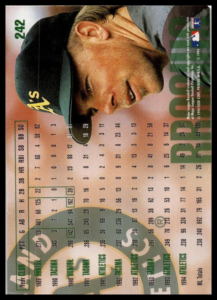 1995 Fleer #242 Scott Brosius - Image 2 of 2