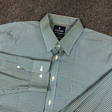 Stafford Travel Performance Super Shirt Mens 18 34-35 Fitted Green Blue Check
