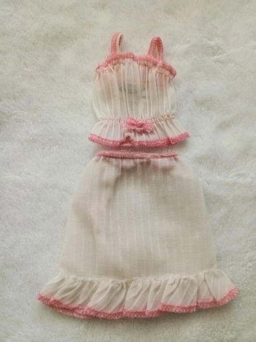 Vtg 80's Mattel Barbie Skipper White & Pink Sheer Lingerie Sleepwear Set Fashion
