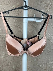 Agent Provocateur Satin Lingerie Set Pink Black Lace Bra & Suspender Girdle 34D