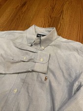 Ralph Lauren Shirt Men's Blue Yarmouth Cotton Oxford Long Sleeve Size 16 34 READ