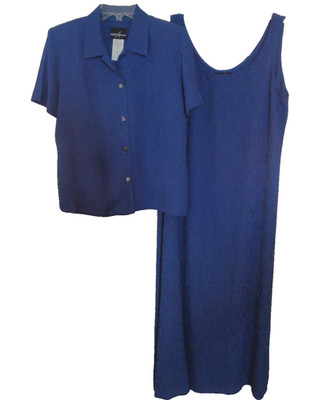 Positive Attitude Womens 2Pc Jacket Dress Blue Check Size 14 w/Maxi Shift Dress