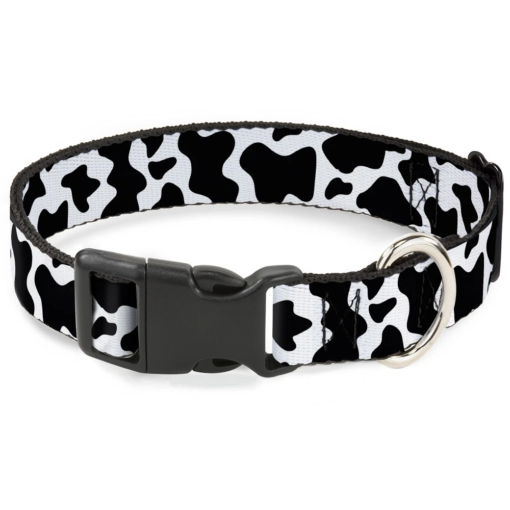 Plastic Clip Collar Cow Pattern Print White/Black Medium 11-16.5"