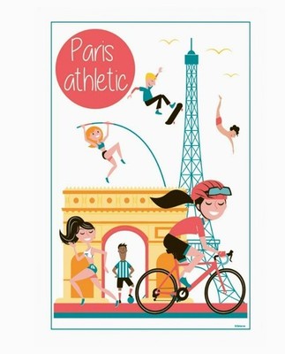 TORCHONS & BOUCHONS, ''PARIS ATHLETIC'' FRENCH KITCHEN / TEA TOWEL, 100% COTTON