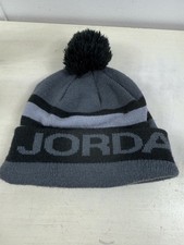 Jordan Hat Beanie Knit Pom Cuffed Youth Gray Black Jumpman JORDAN Logo Winter