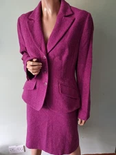 Vintage HObbs Marilyn Anselm Pink Wool Blend Skirt Suit Jacket 12 Skirt 14