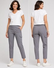 NWT Chico's Zenergy Size 1 M 8 Neema UPF Gray Shadow Stripe Cargo Ankle Pants