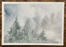 ACEO Original Watercolor Painting Landscape Nature Forest 2.5x3.5 in - NEW
